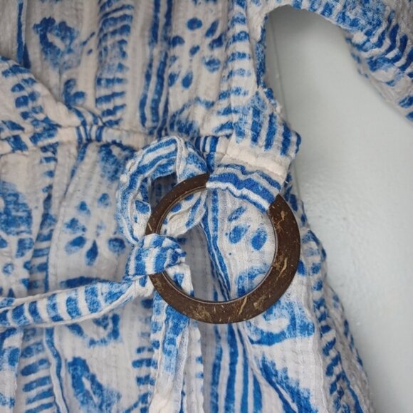 FREE PEOPLE Romper Women V-neck Belted Textured Printed Short Sleeve - Picture 6 of 12